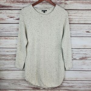 Eileen Fisher Womens Medium Off-White Speckled Crew Neck Sweater Knit Tunic